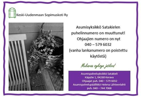 Sopimuskoti Satakieli puhelinnumeromuutos